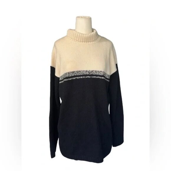 SIGNATURE BY NORDSTROM - 100% Cashmere Turtle Neck Sweater Cream & Black - Picture 1 of 7